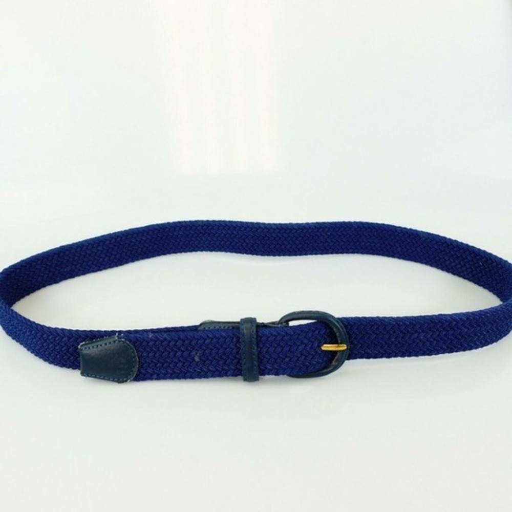 Classic Preppy Braided Belt Mens 38 Blue Elastic Coastal Grandpa Golf Handmade